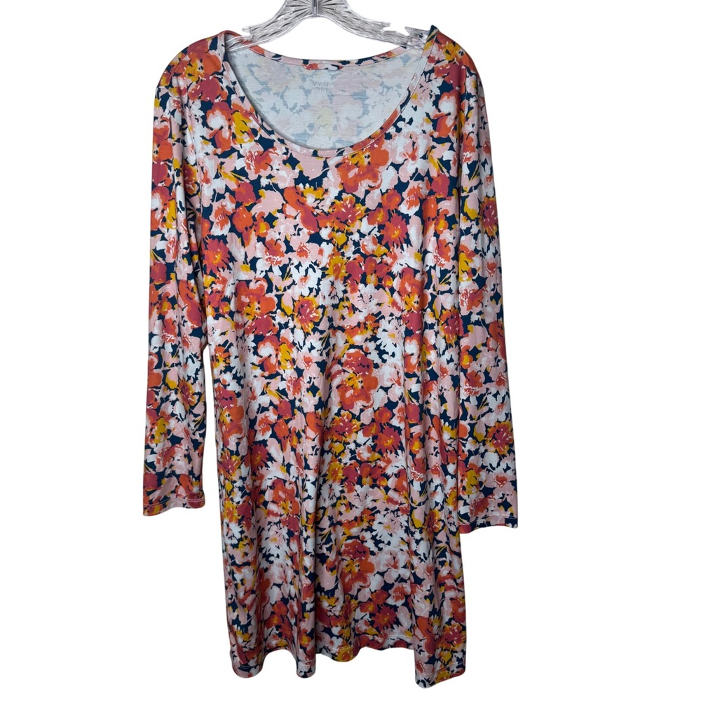 Lands End Womens Long‎ Sleeve Floral Print Knit Dress Size L